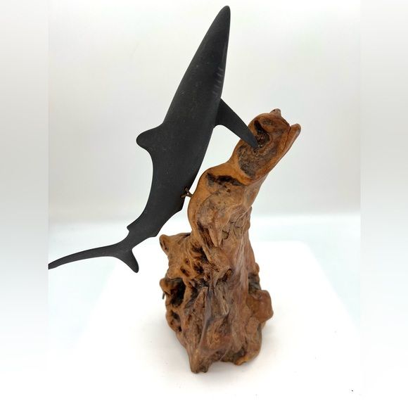 John Perry Gray Shark Sculpture Burl Wood Vintage Ocean Sea Life Nautical Fish - Picture 5 of 9